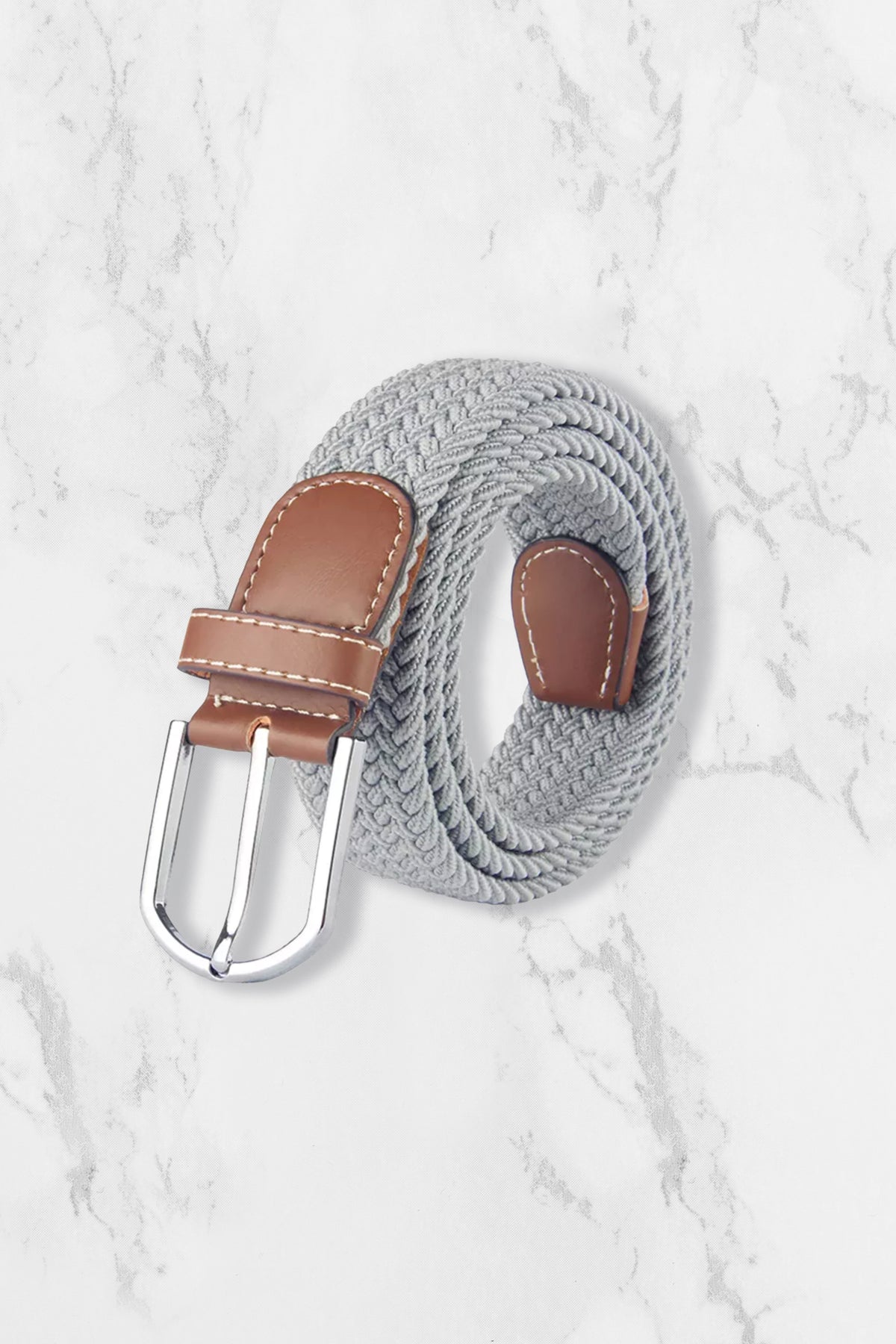 Woven Elasticated Belt - Light Grey