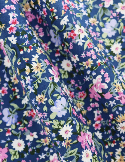 100% Cotton Floral Print Self-Tie Bow Tie - Blue & Pink