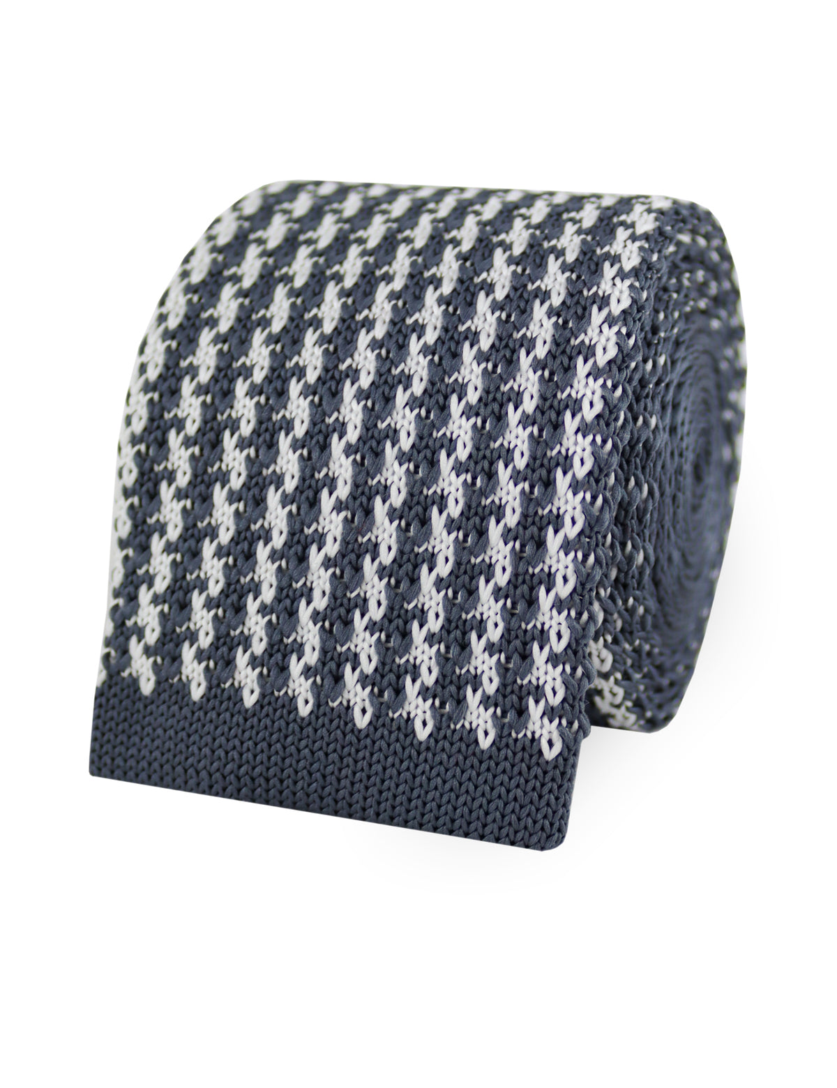 Houndstooth Design Knitted Tie With Square End - Dark Grey