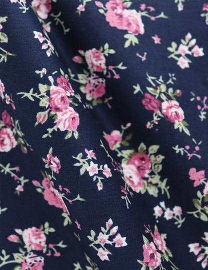 100% Cotton Floral Print Child Bow Tie - Navy Blue & Pink