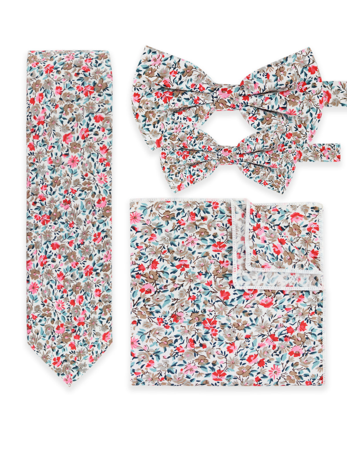 100% Cotton Floral Print Bow Tie - Red & Blue