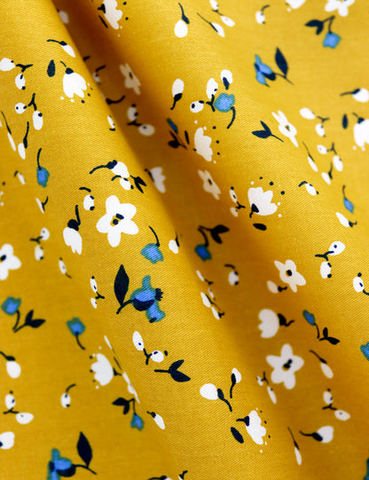100% Cotton Floral Print Pocket Square - Yellow & Blue