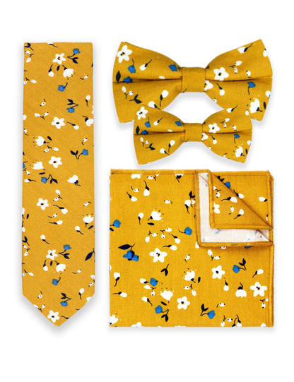100% Cotton Floral Print Pocket Square - Yellow & Blue