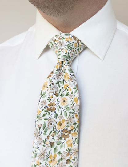 Floral Print Tie - Yellow & White