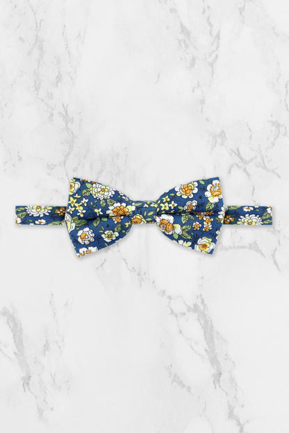 100% Cotton Floral Print Pocket Square - Blue & Yellow