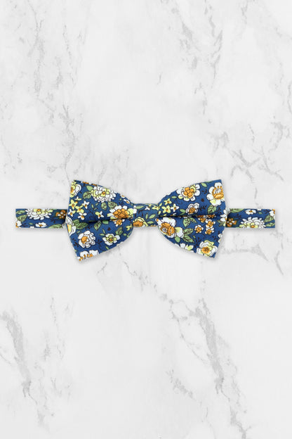 100% Cotton Floral Print Tie - Blue & Yellow