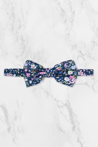 100% Cotton Floral Print Bow Tie - Blue & Pink