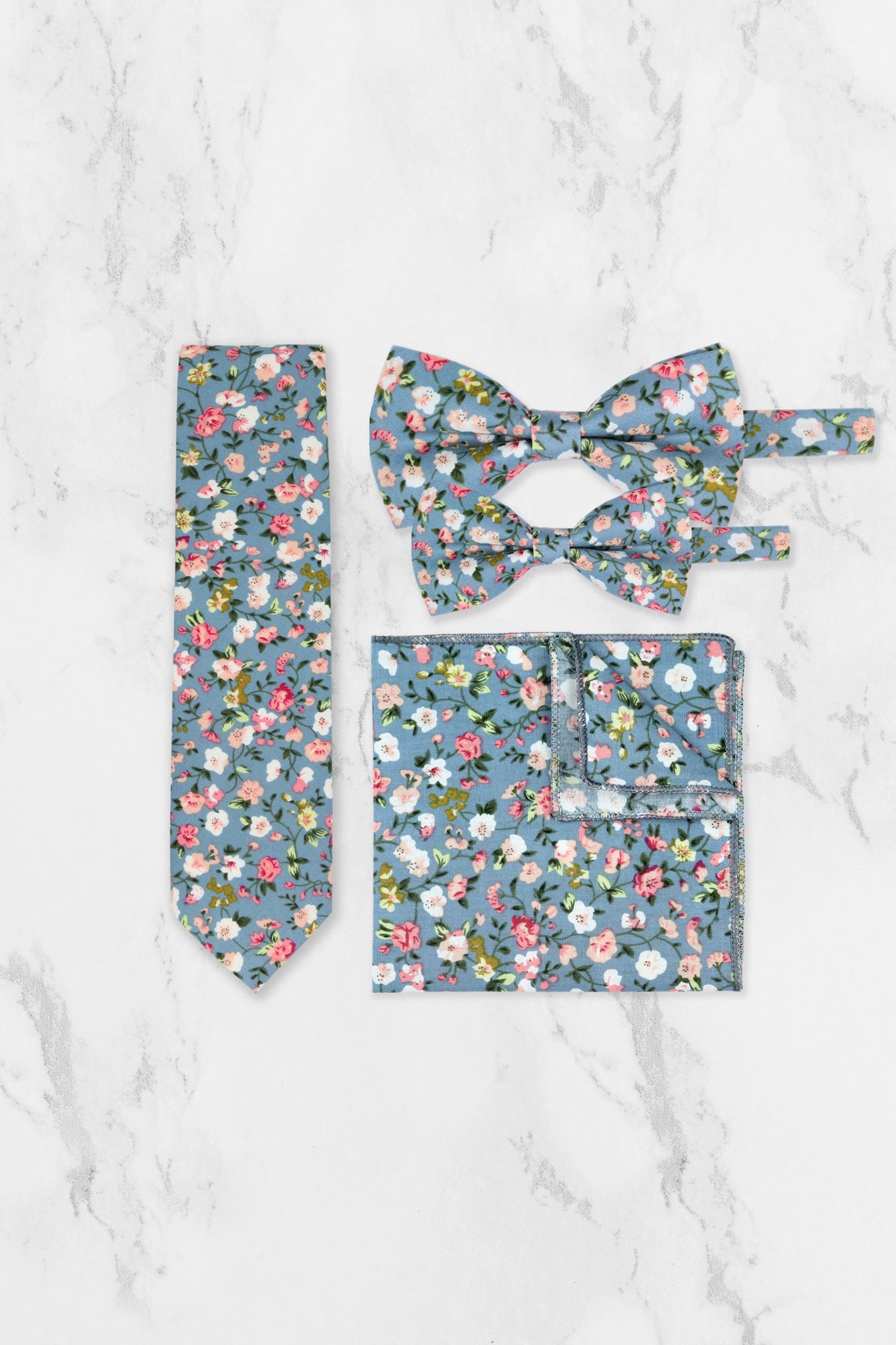 100% Cotton Floral Print Bow Tie - Blue & Pink