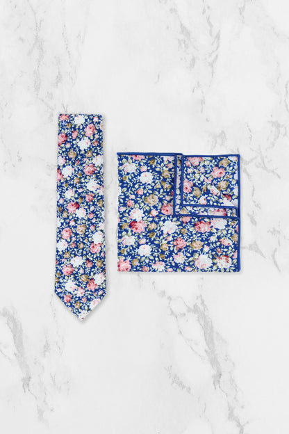 100% Cotton Floral Print Tie - Blue & Pink