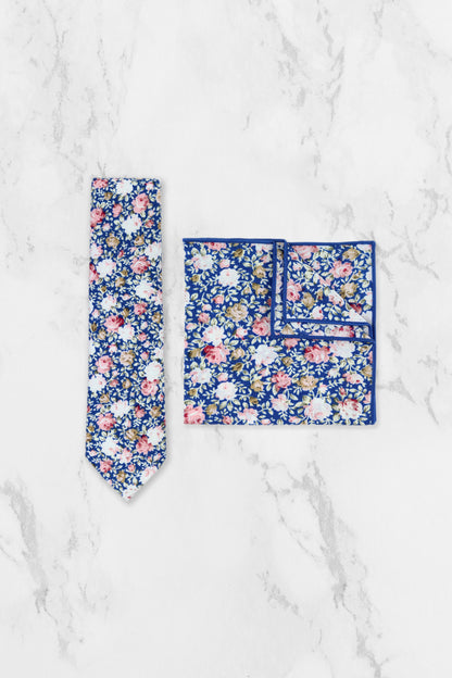 100% Cotton Floral Print Bow Tie - Blue & Pink