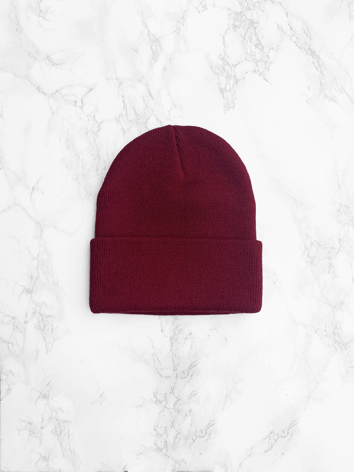 Ribbed Turn Up Beanie - Burgundy Red