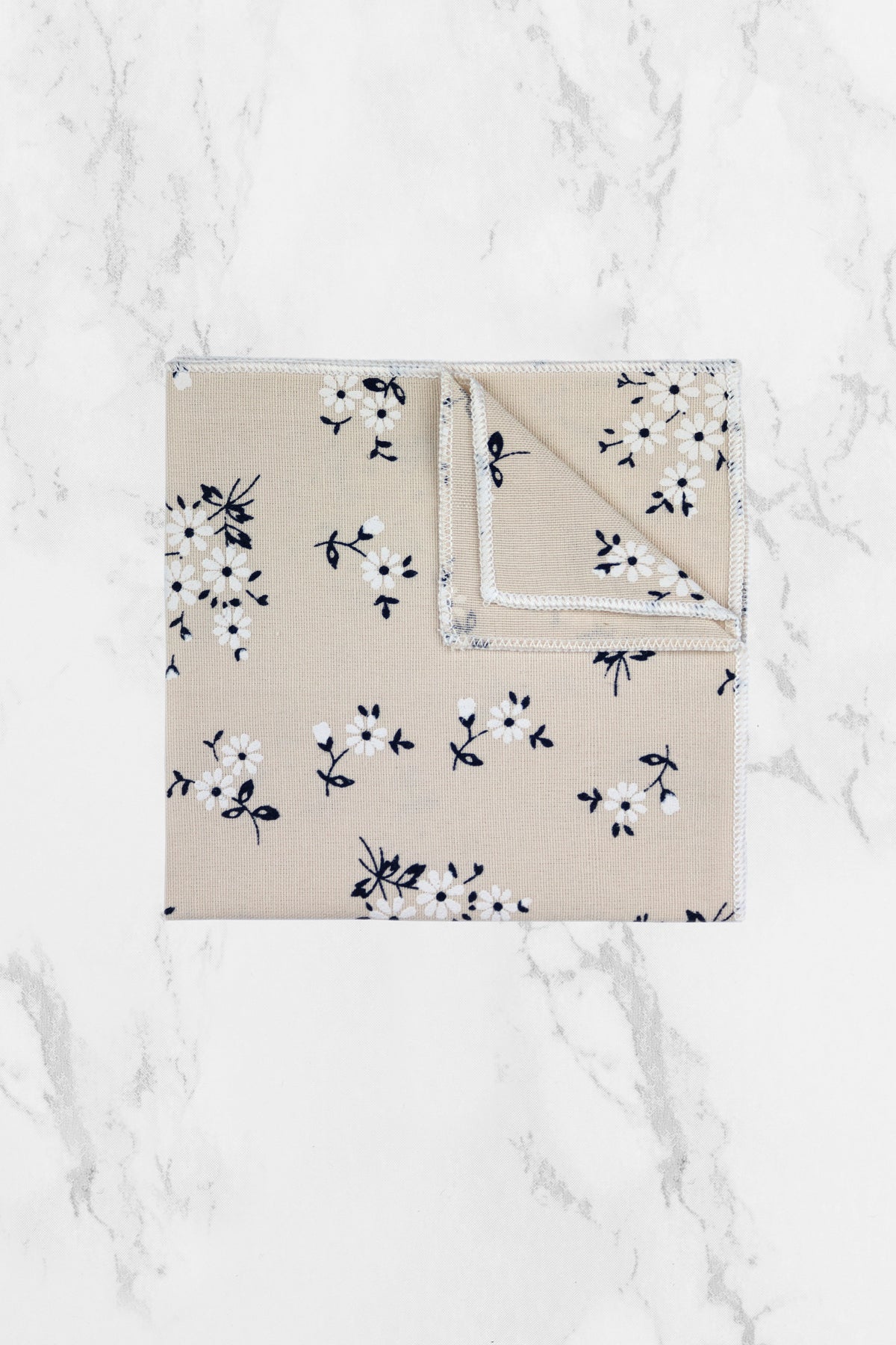 100% Cotton Floral Print Bow Tie - Cream & Navy