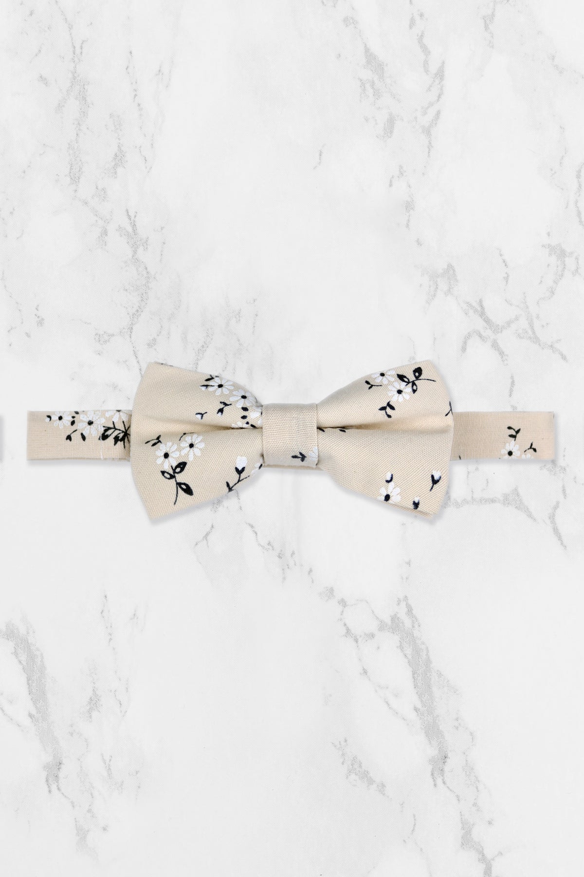 100% Cotton Floral Print Tie - Cream & Navy