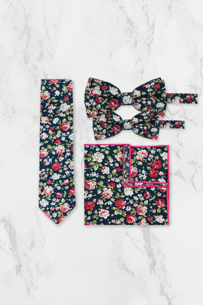 100% Cotton Floral Print Tie - Green & Pink