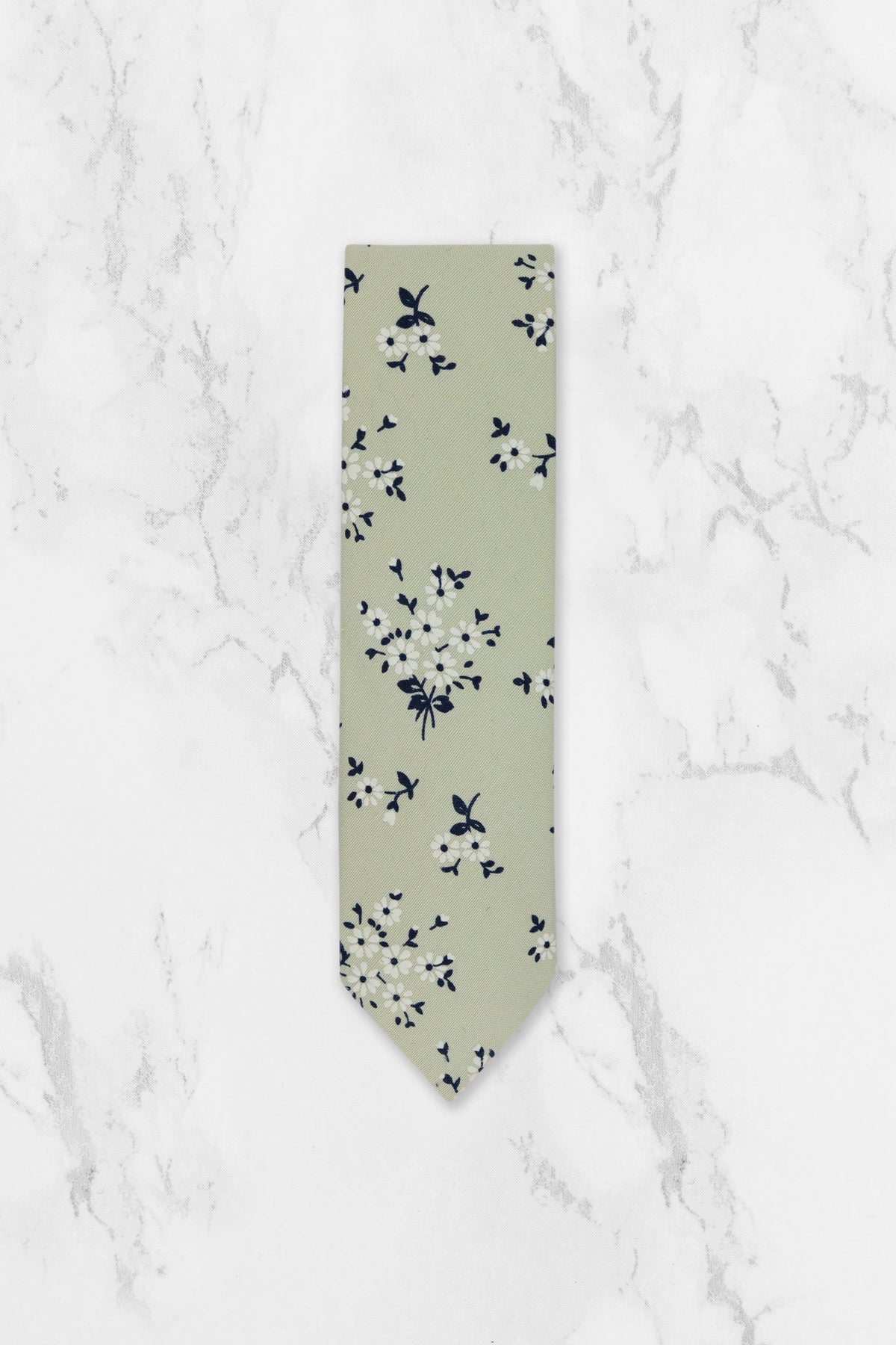 100% Cotton Floral Print Tie - Green & Navy