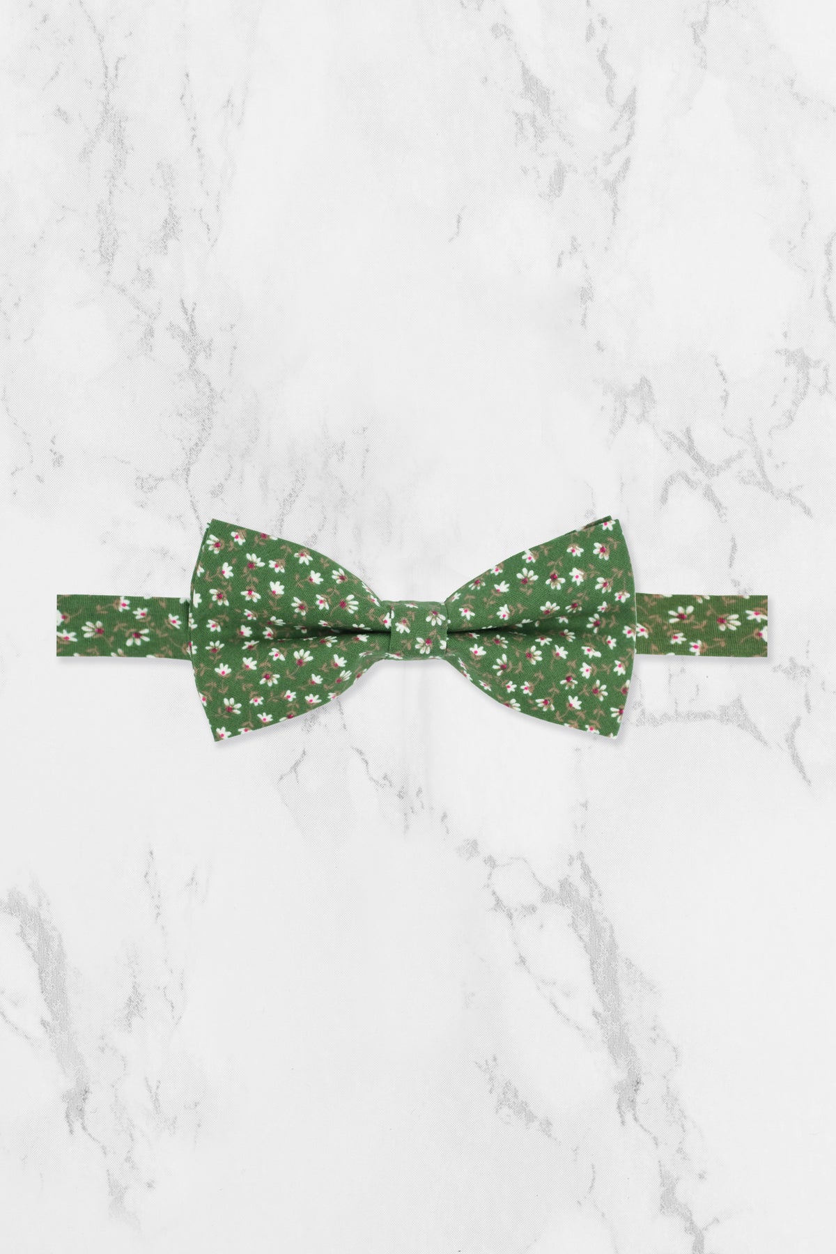 100% Cotton Floral Print Tie - Green & White
