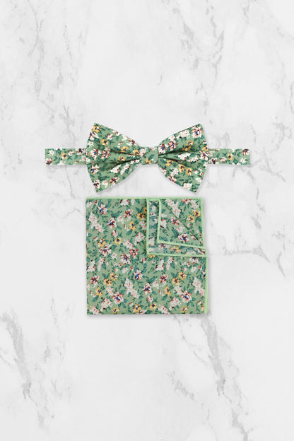 100% Cotton Floral Print Bow Tie - Sage Green