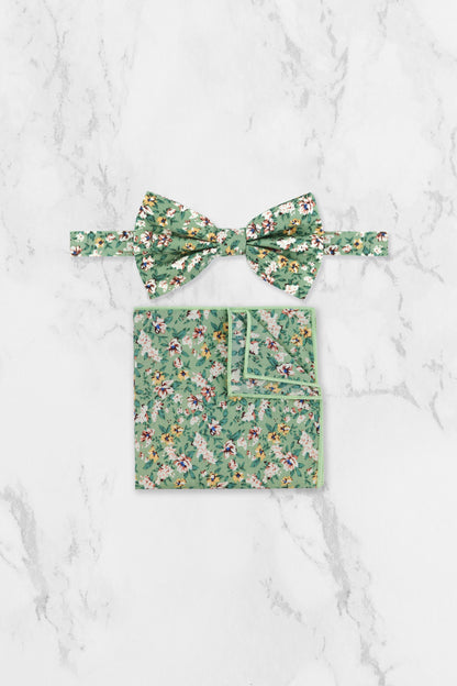 100% Cotton Floral Print Pocket Square - Sage Green