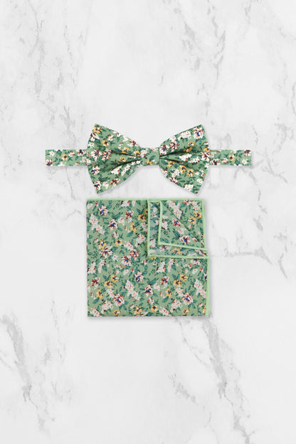 100% Cotton Floral Print Tie - Sage Green