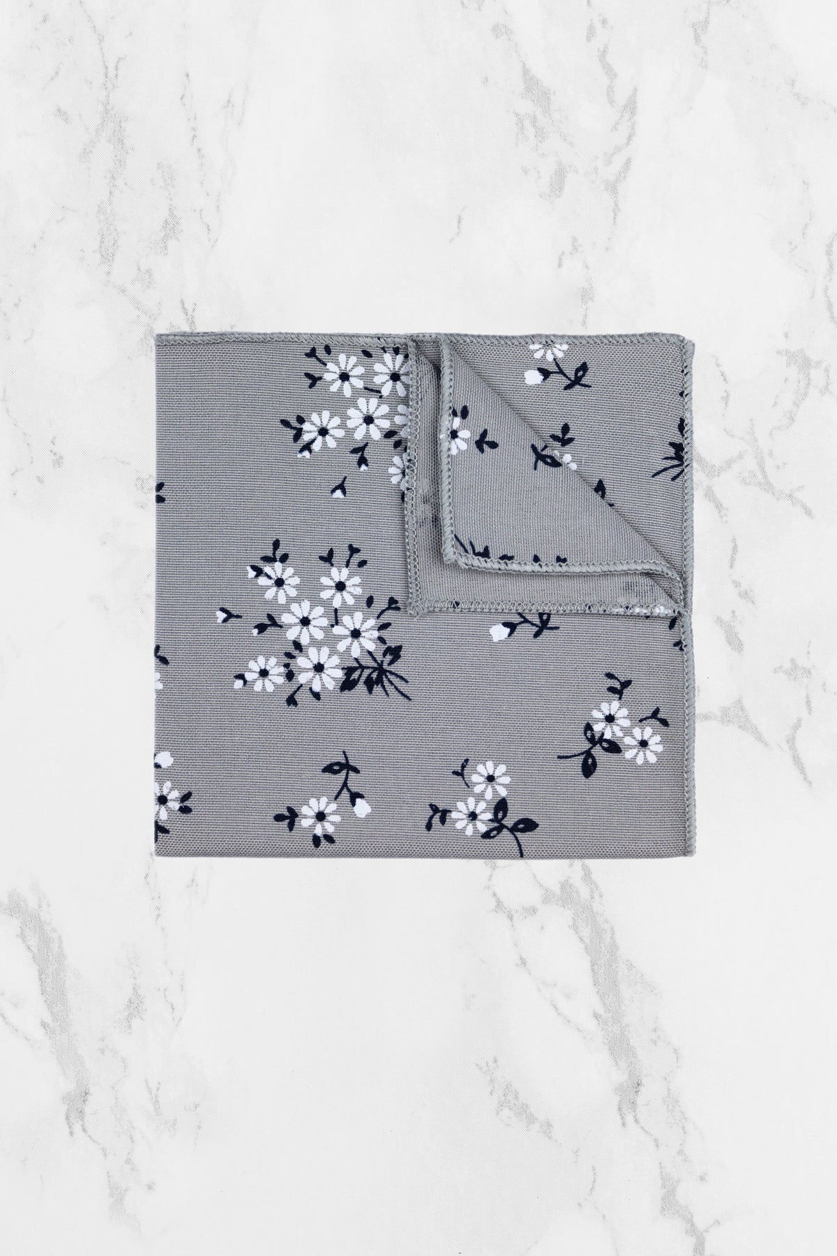 100% Cotton Floral Print Tie - Grey & Navy
