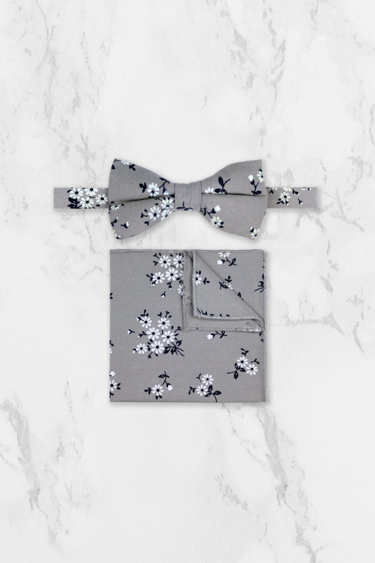 100% Cotton Floral Print Tie - Grey & Navy