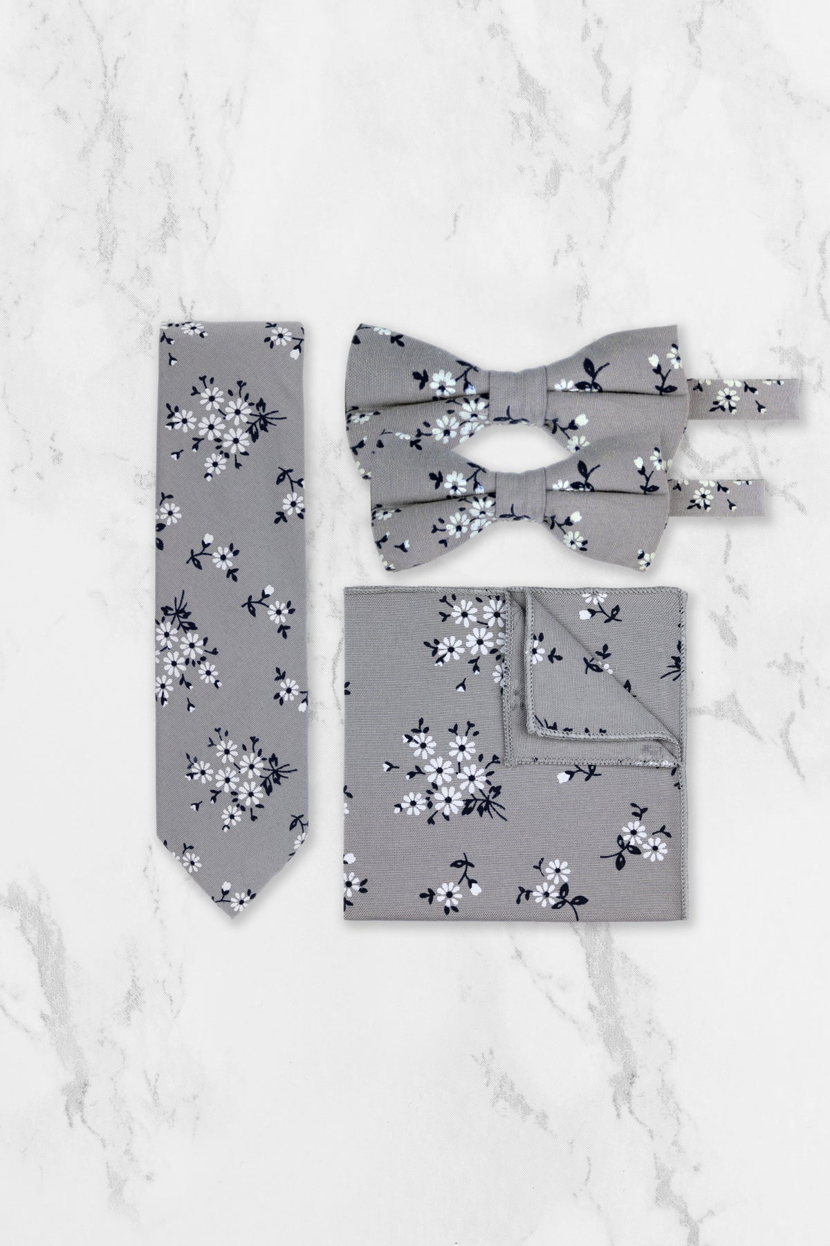 100% Cotton Floral Print Tie - Grey & Navy