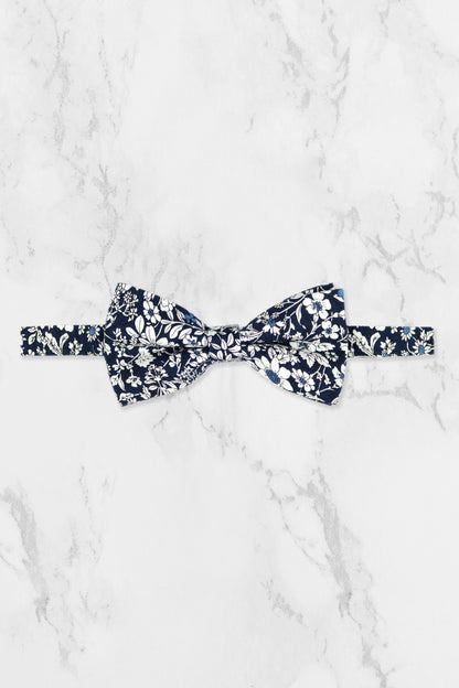 100% Cotton Floral Print Pocket Square - Navy Blue & White