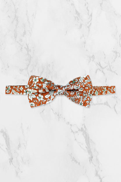 100% Cotton Floral Print Tie - Orange & White